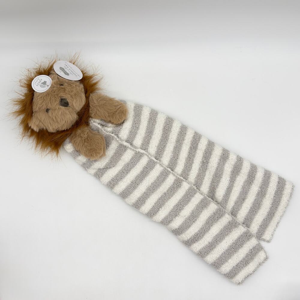 MudPie Chenille Musical Cuddle Pal Gray White Striped Lion Baby Security Blanket